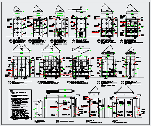 Construction details door elevations of carpentry work detail design drawing