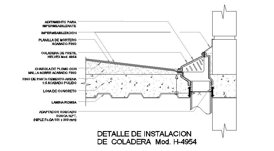 Construction details on roof parapet strainer cad drawing details dwg file