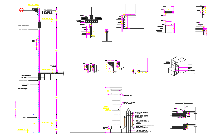 Construction moulding of termination in columns