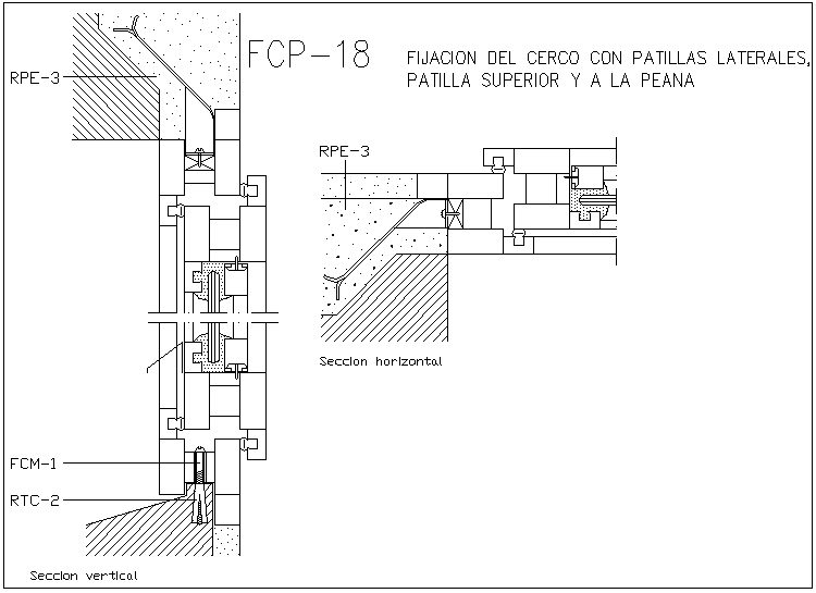 Construction of Fixing the fence with side pin section view dwg file