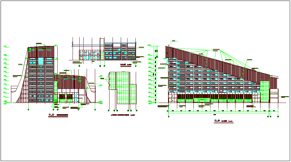 Apartment construction with elevation & stair case detail dwg file