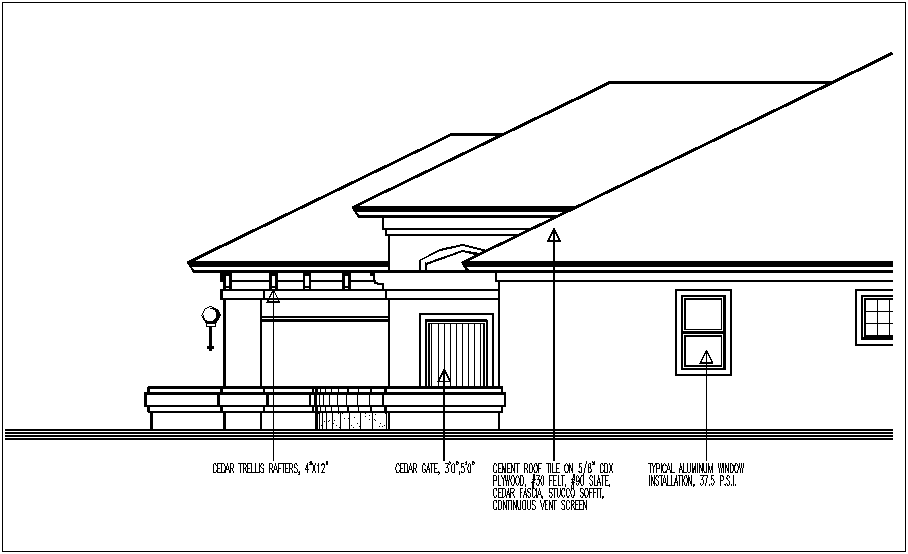 Construction view of cement roof elevation of house dwg file