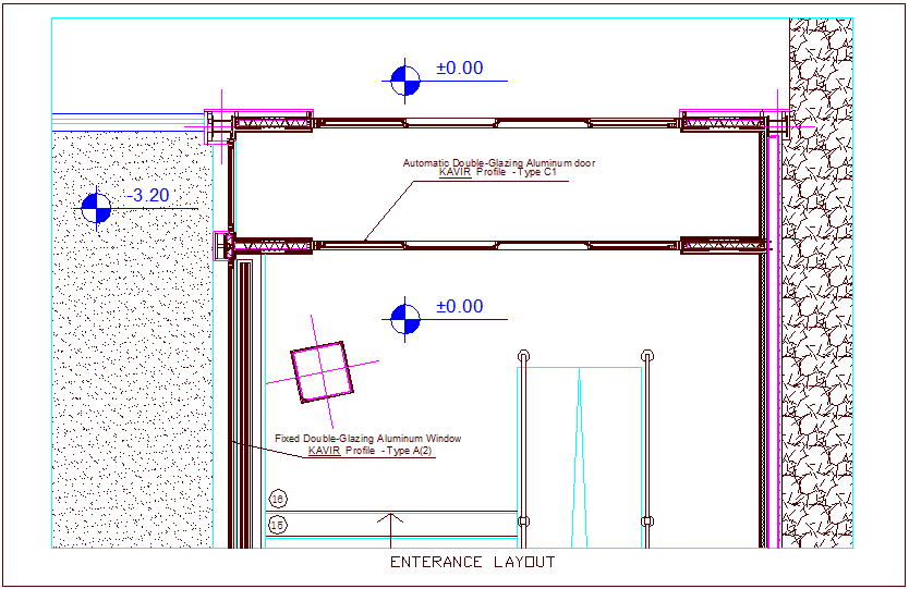 Construction view of entrance of multipurpose room dwg file