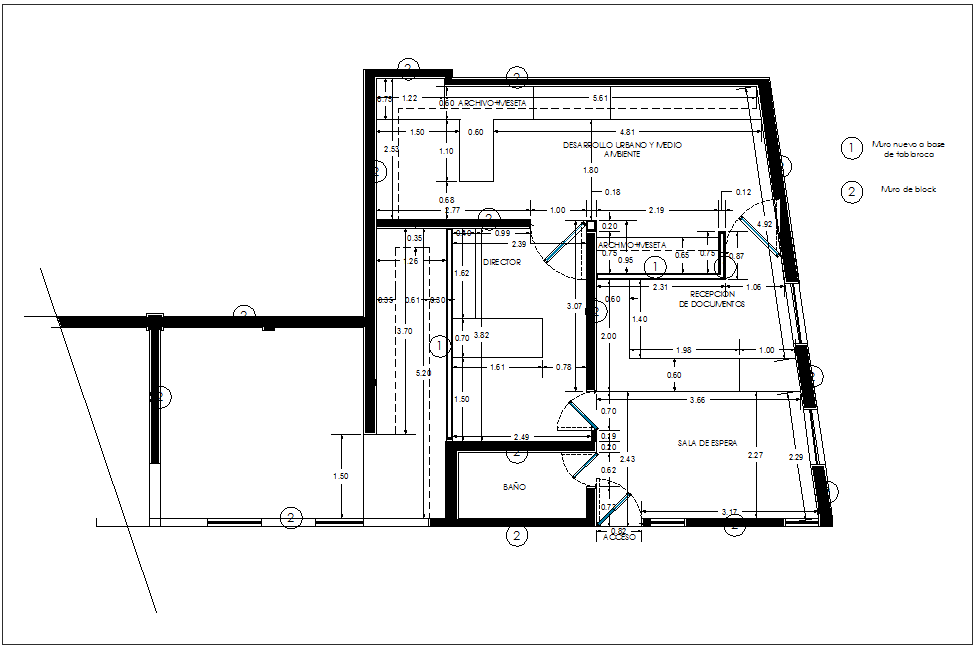 Construction view of floor plan of office dwg file
