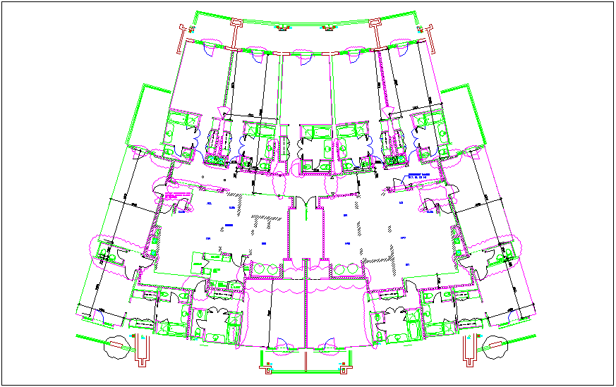 Construction view of hotel with wall and concrete view dwg file