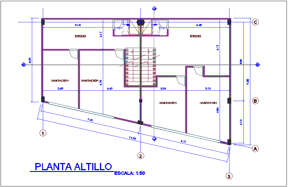 Construction view of housing and office area plan dwg file