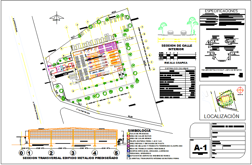 Construction view of industrial building with plan,detail and elevation view dwg file