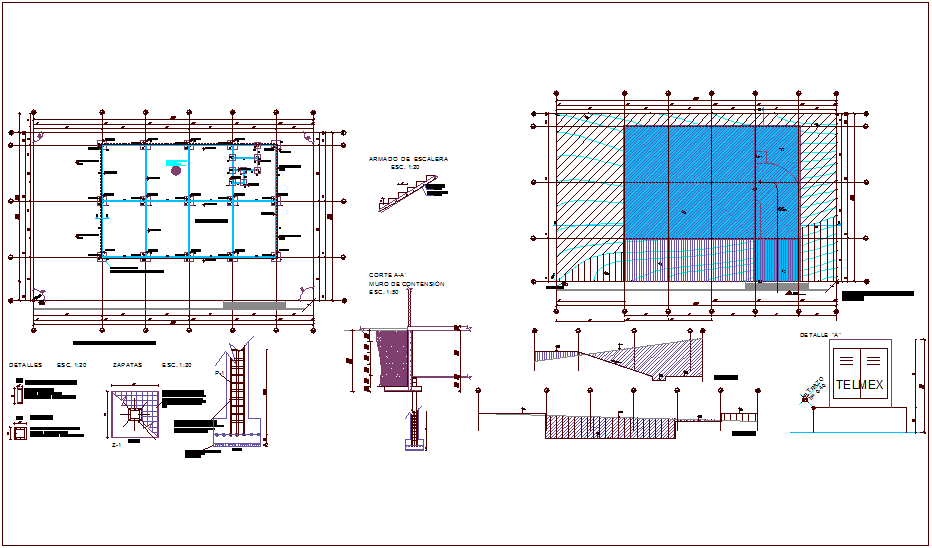 Construction view of office building with plan and detail view dwg file
