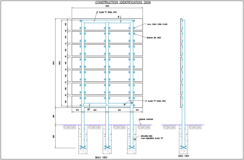 Construction view of project sign board dwg file