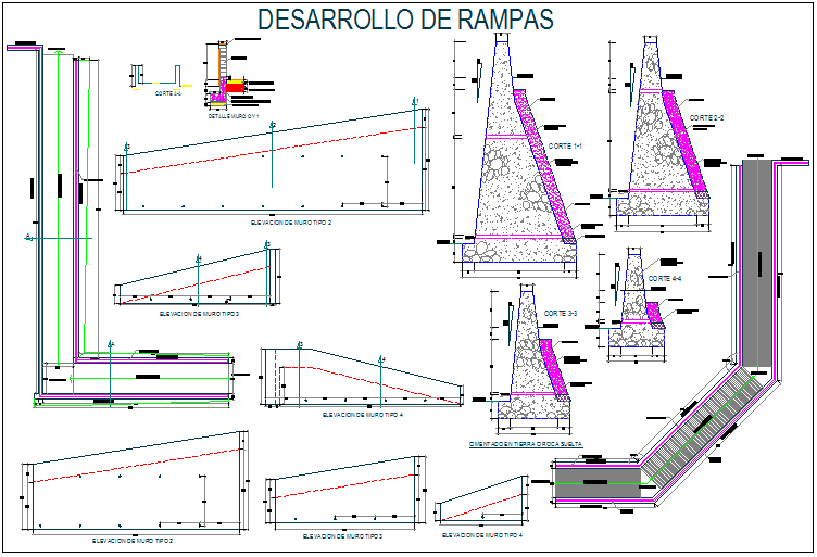Construction view of ramp for collage dwg file