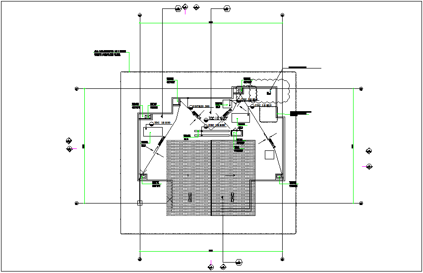 Construction view of roof plan with wall and tile view dwg file