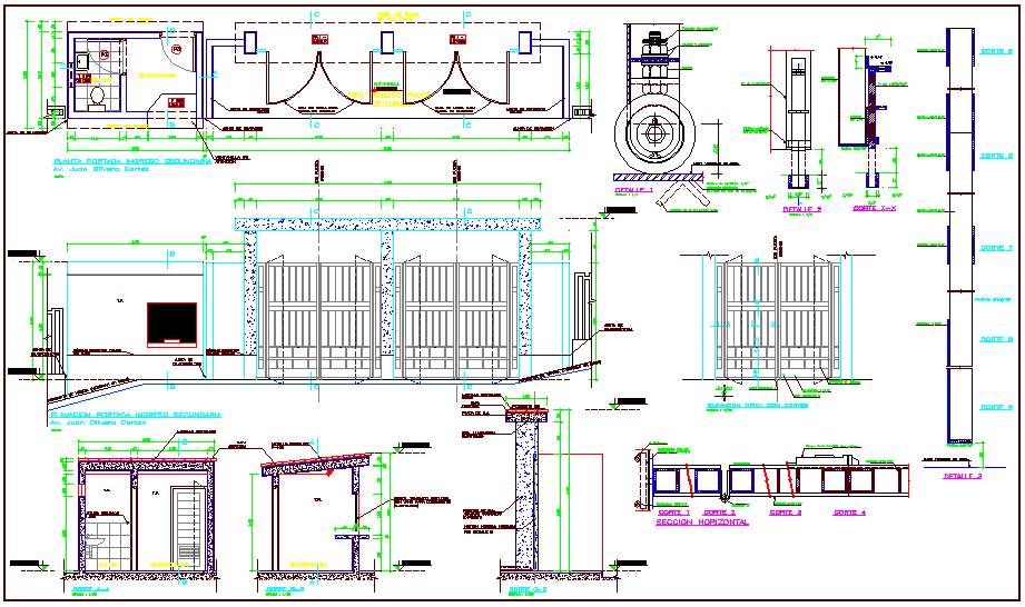 Construction view of school plan and sectional view with detail dwg file