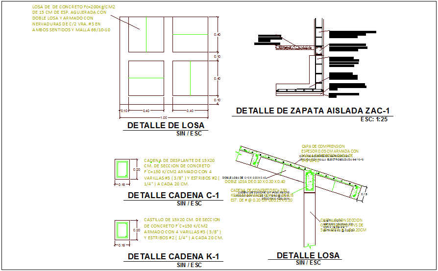 Construction view of slab and chain with detail dwg file