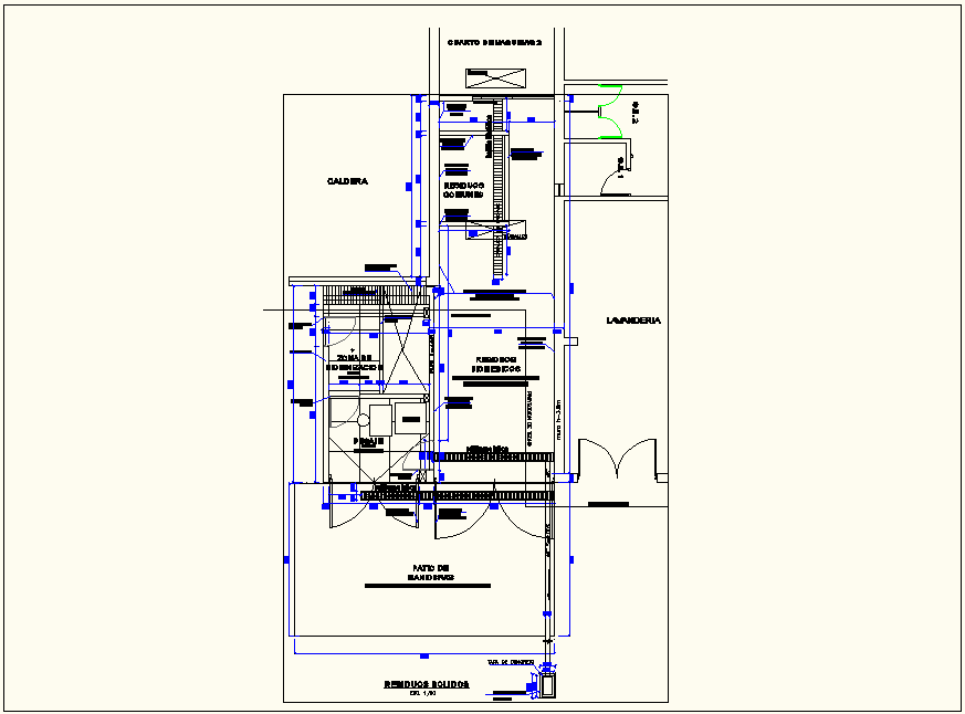 Construction view of solid waste manage system for hospital dwg file