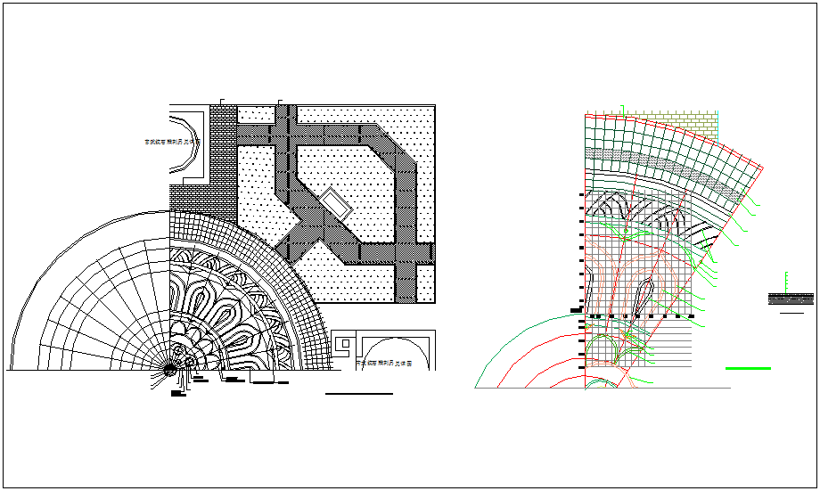 Construction view of wall and lotus design view dwg file