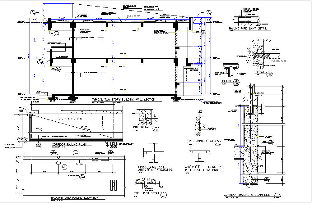 Construction view of wall of building area dwg file
