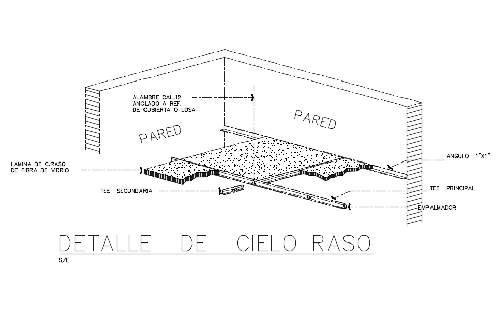 Construction view with ceiling isometric view dwg file