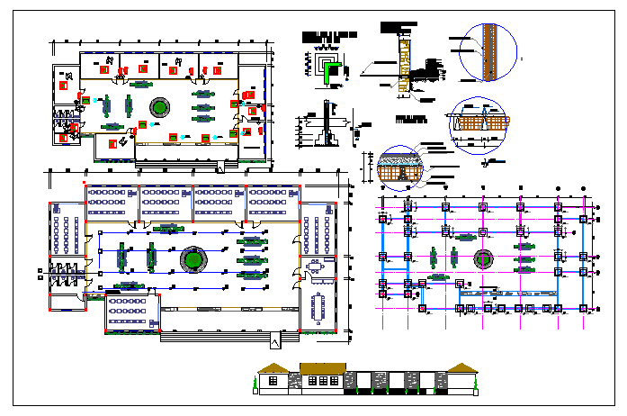 Construction view with detail of school project dwg file
