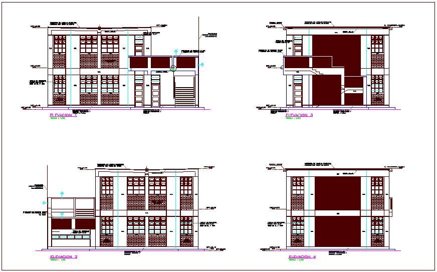 Construction view with elevation view of building dwg file