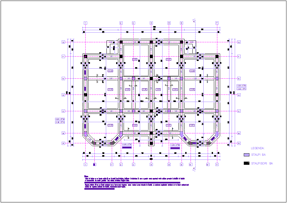 Construction view with first floor foundation of duplex dwg file