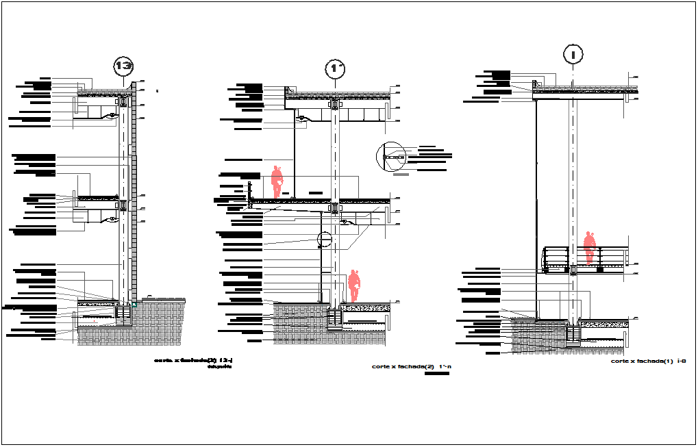 Construction view with floor area sectional elevation dwg file