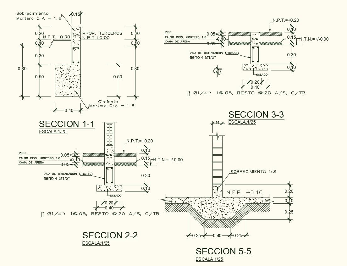 Construction view with foundation view of column for house dwg file