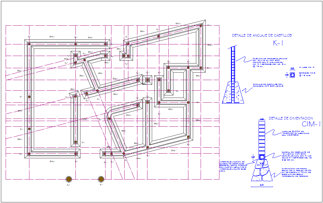 Construction view with foundation view of column for office dwg file