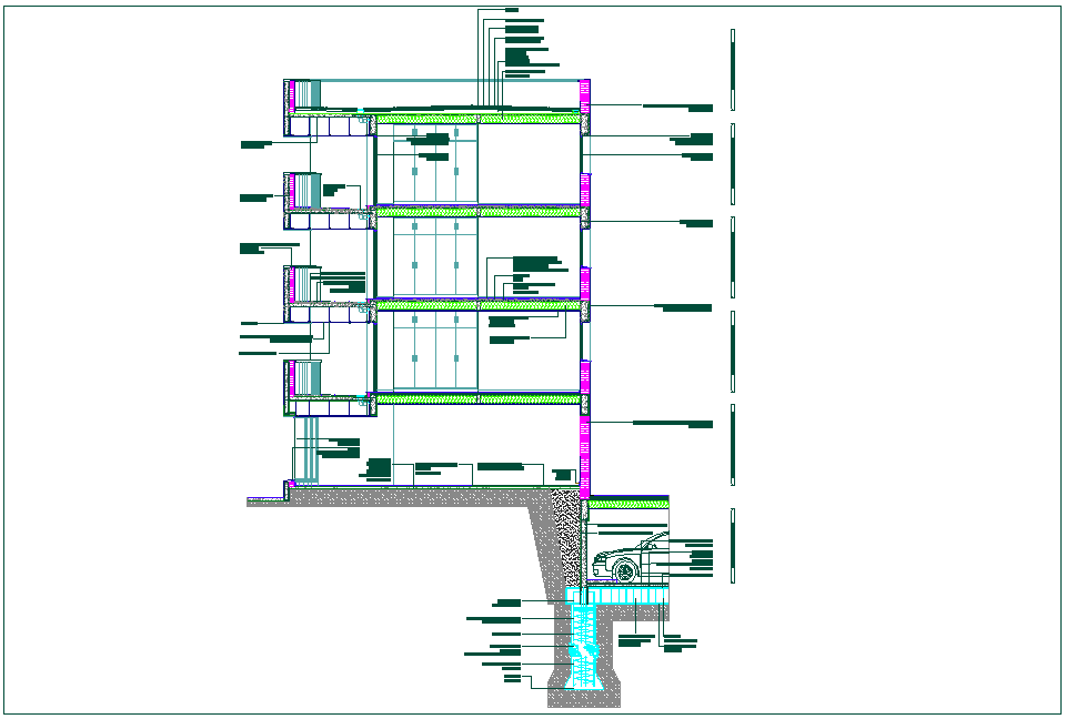 Construction view with section of residence area dwg file