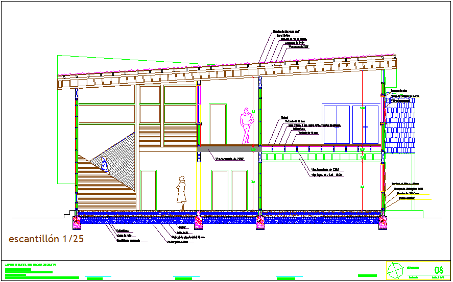 Constructional section view for residential area dwg file