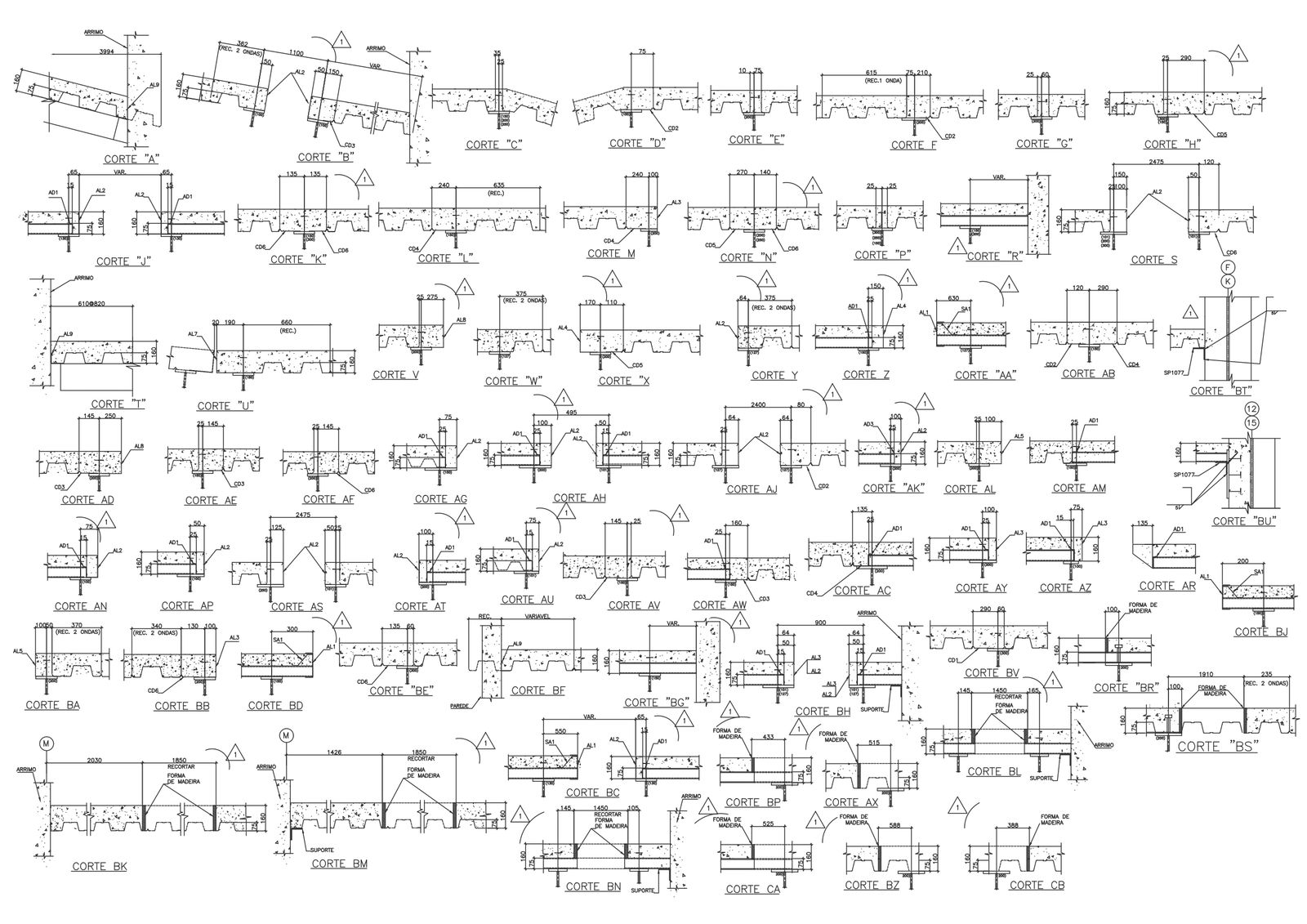 Construction detail for different types of joints DWG autoCAD drawing