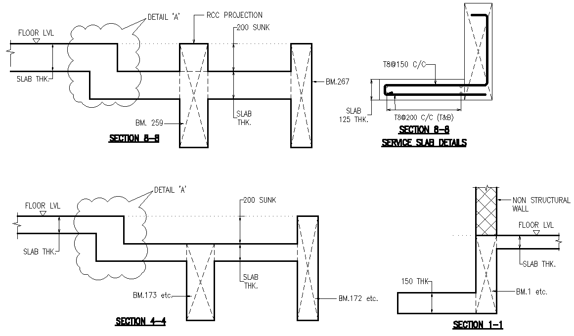 Construction detail of service slab DWG AutoCAD drawing