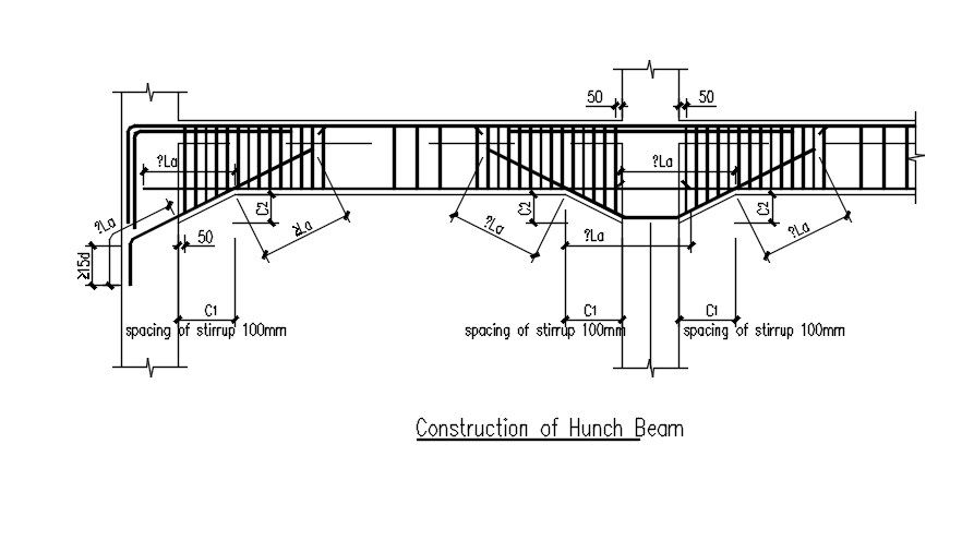 Construction of hunch beam in AutoCAD 2D drawing, dwg file, CAD file
