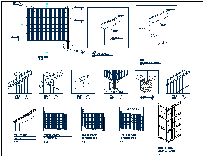 Constructive detail mesh perimeter closing fence dwg file
