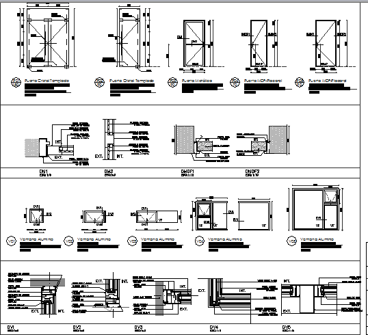 Constructive details and doors installation of shopping center dwg file