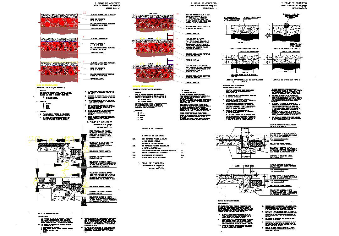 Constructive details for table of concrete autocad dwg files