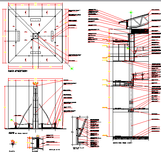 Constructive details of city shopping center dwg file