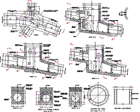 Constructive details of man hole architecture details dwg file