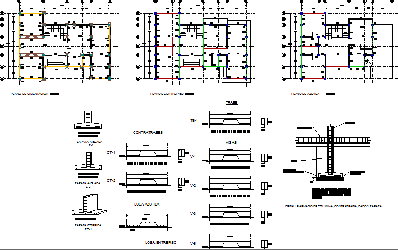 Constructive details of one family housing project dwg file