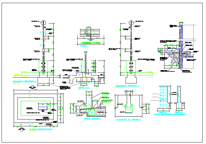 Constructive details of perimeter fence details dwg file