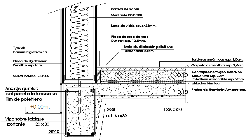 Constructive details of plate foundation dwg file