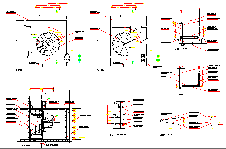 Constructive details of staircase of shopping center dwg file