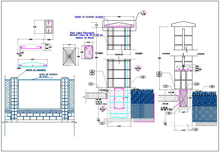 Constructive details of that dividing grill with fence details dwg file