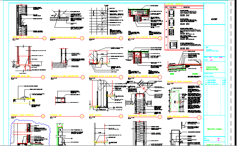 Constructive details with column and beam of office dwg file