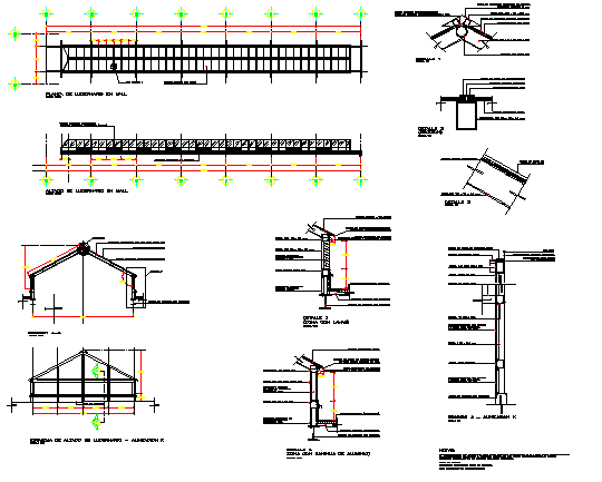 Constructive details with column and beam of shopping center dwg file