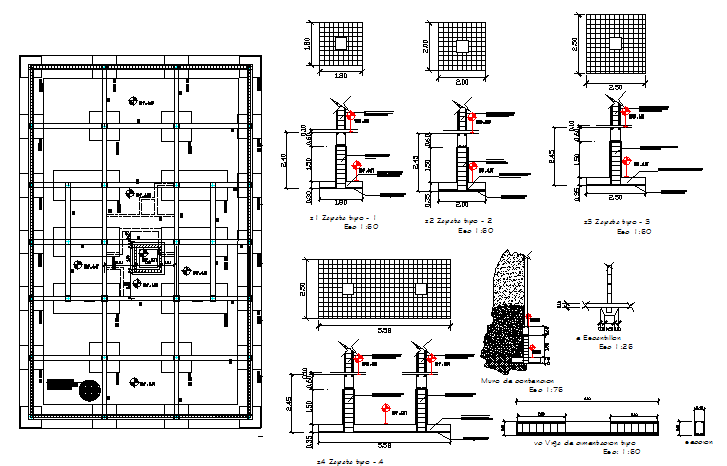 Constructive details with column and foundation of corporate office dwg file