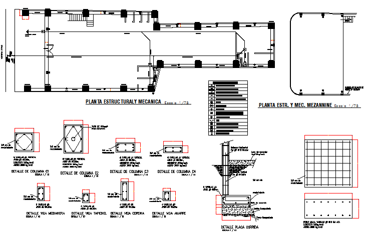 Constructive details with plan of retail market project dwg file