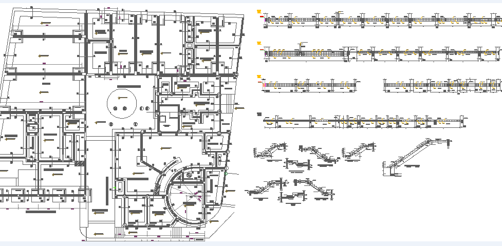 Constructive details with structure of shopping center dwg file