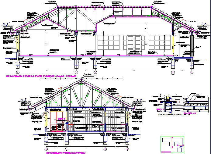 Constructive section of kinder garden detail dwg file