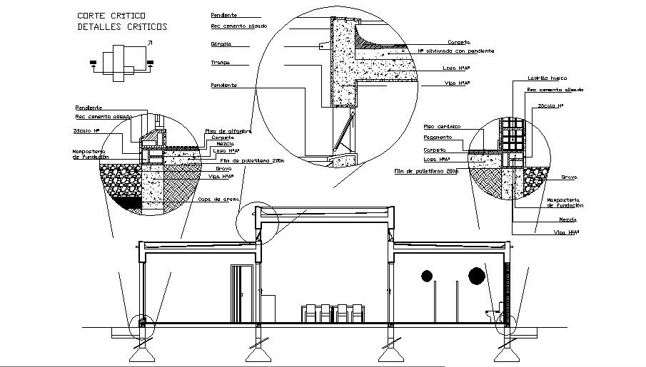 Constructive sectional details of nursery school building dwg file