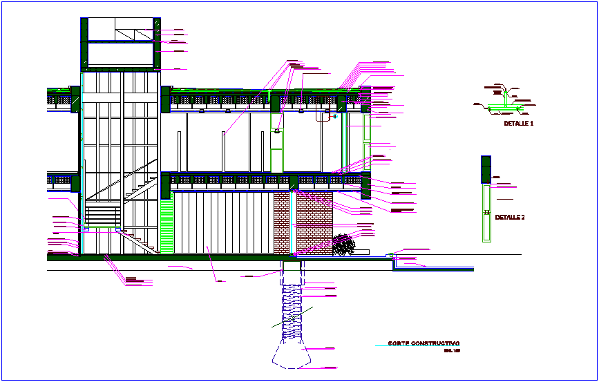 Constructive sectional view of house area with detail dwg file